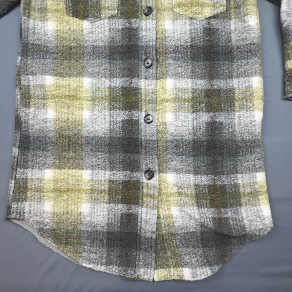 Joie Textured Plaid Shacket Jacket Medium Gray Green Yellow Cozy Fall Layer - Picture 4 of 7